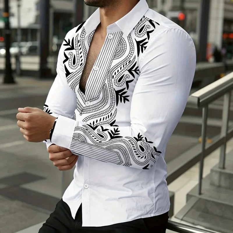 Men's Floral Print Long-Sleeve Casual Shirt
