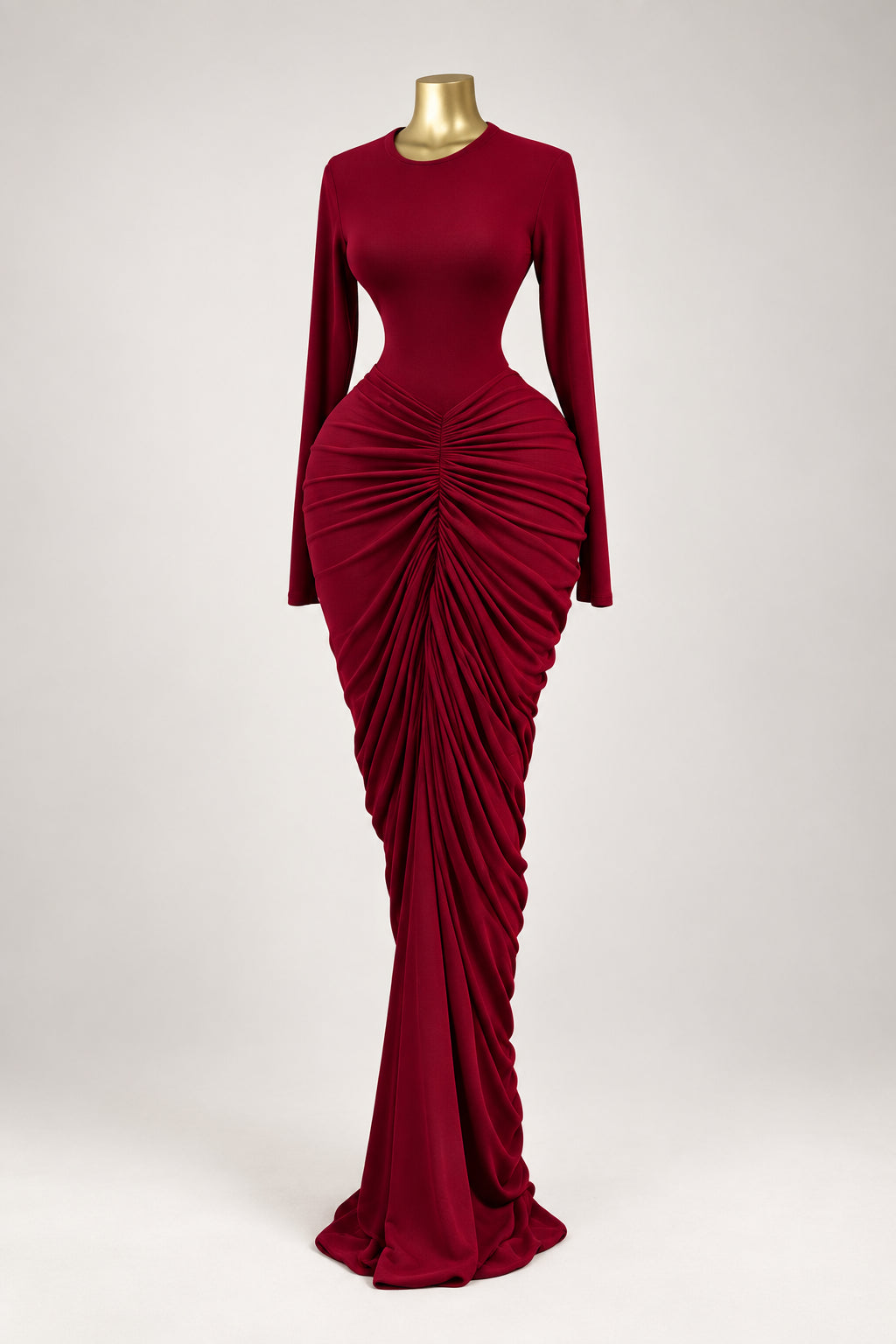 Women's Ruched Long-Sleeve Bodycon Maxi Dress