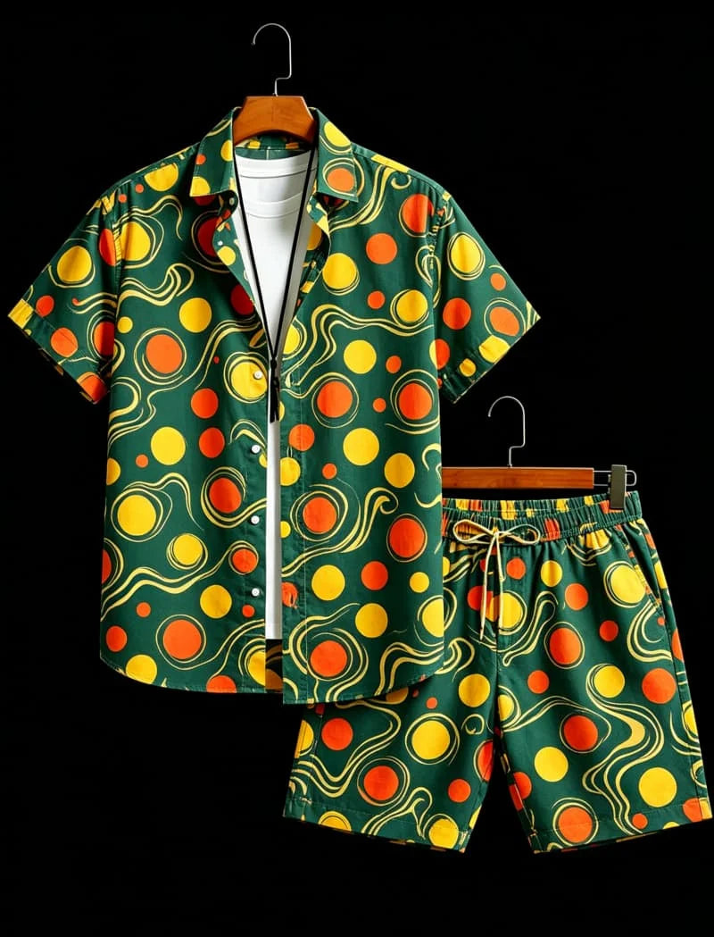 Men's Geometric Print Top & Shorts Set
