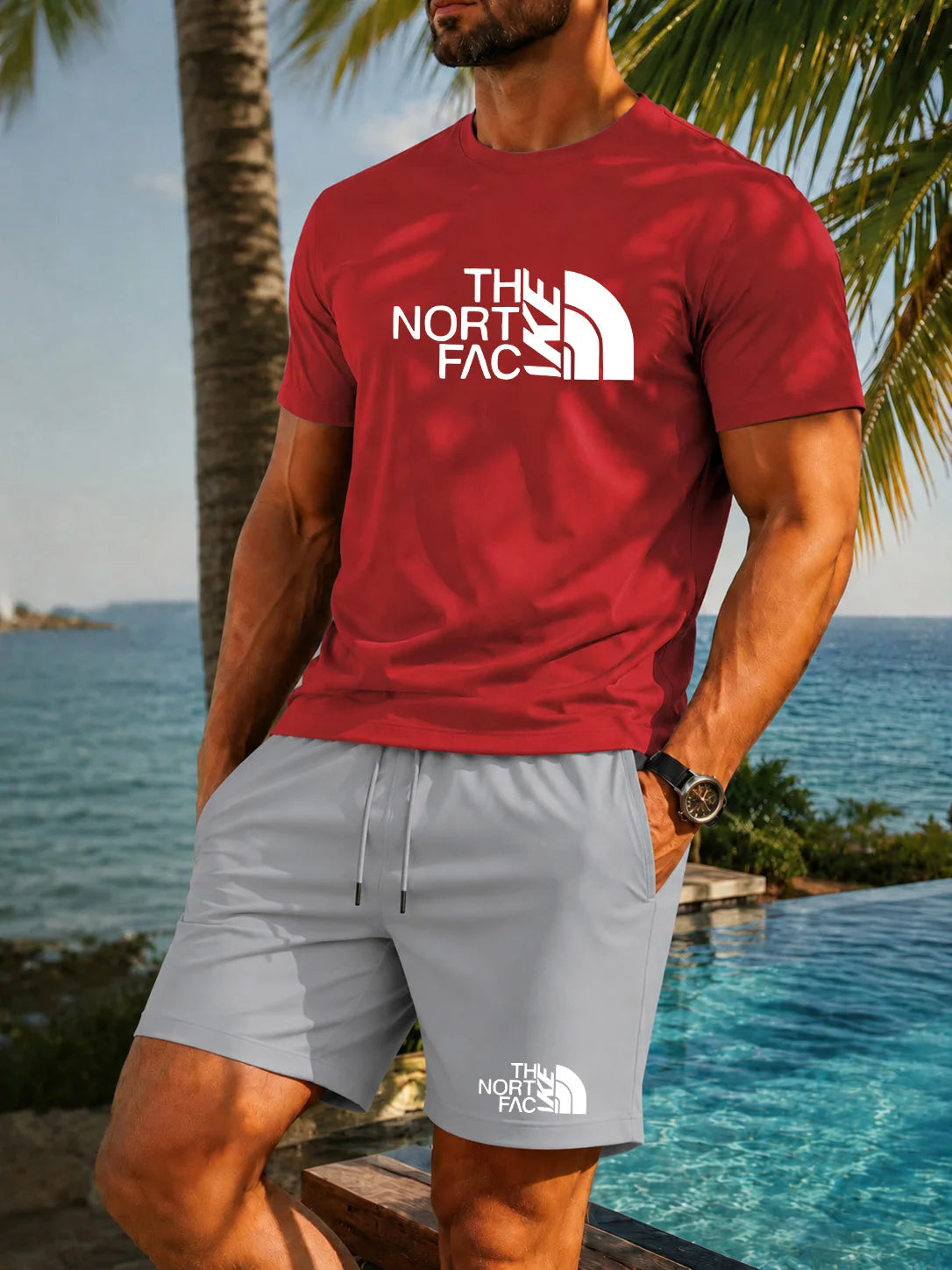 Men's Graphic Print Top & Shorts Set