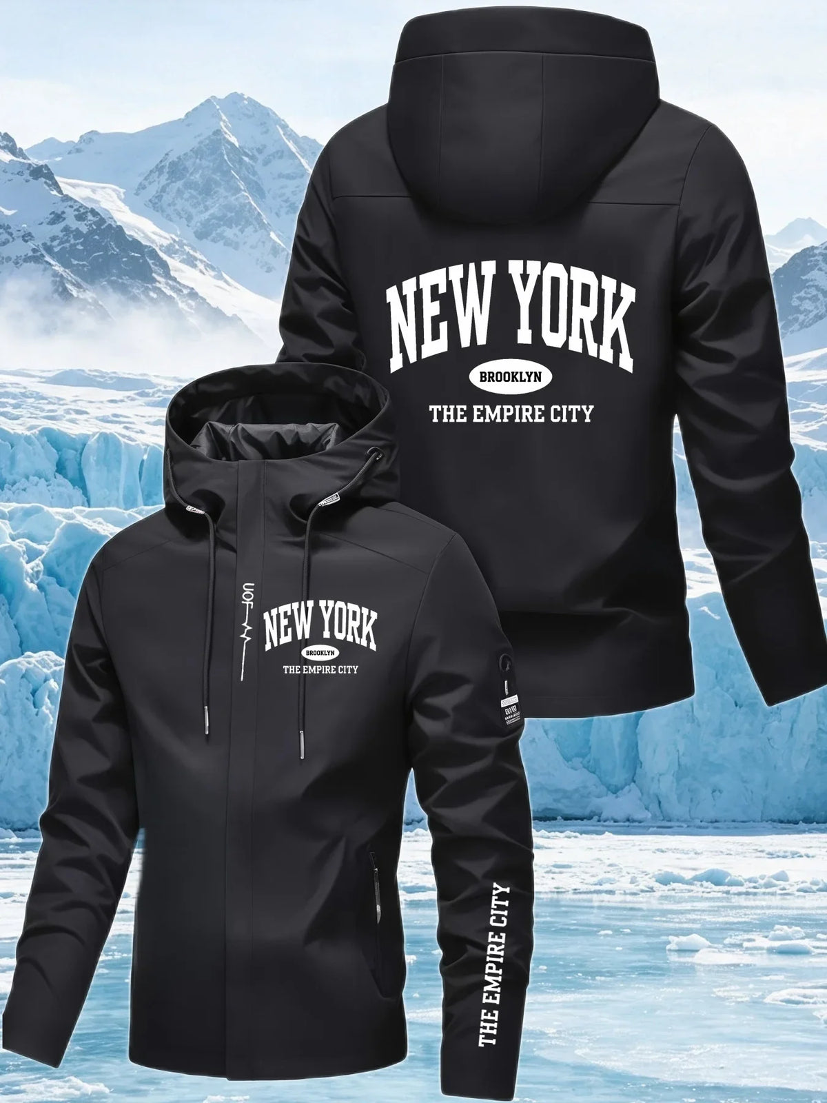 Men's Letter Print Hooded Zip-Up Jacket