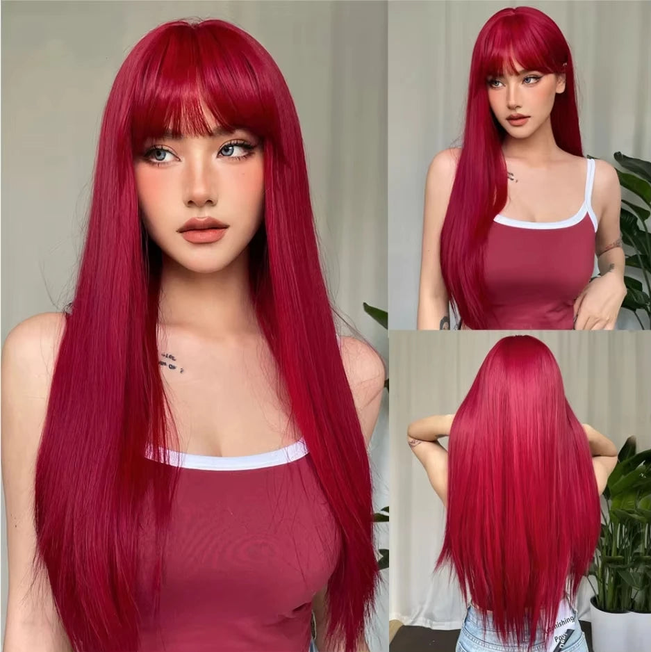 White Long Straight Synthetic Wig Colorful Cosplay Party Fake Hair - OSASCO