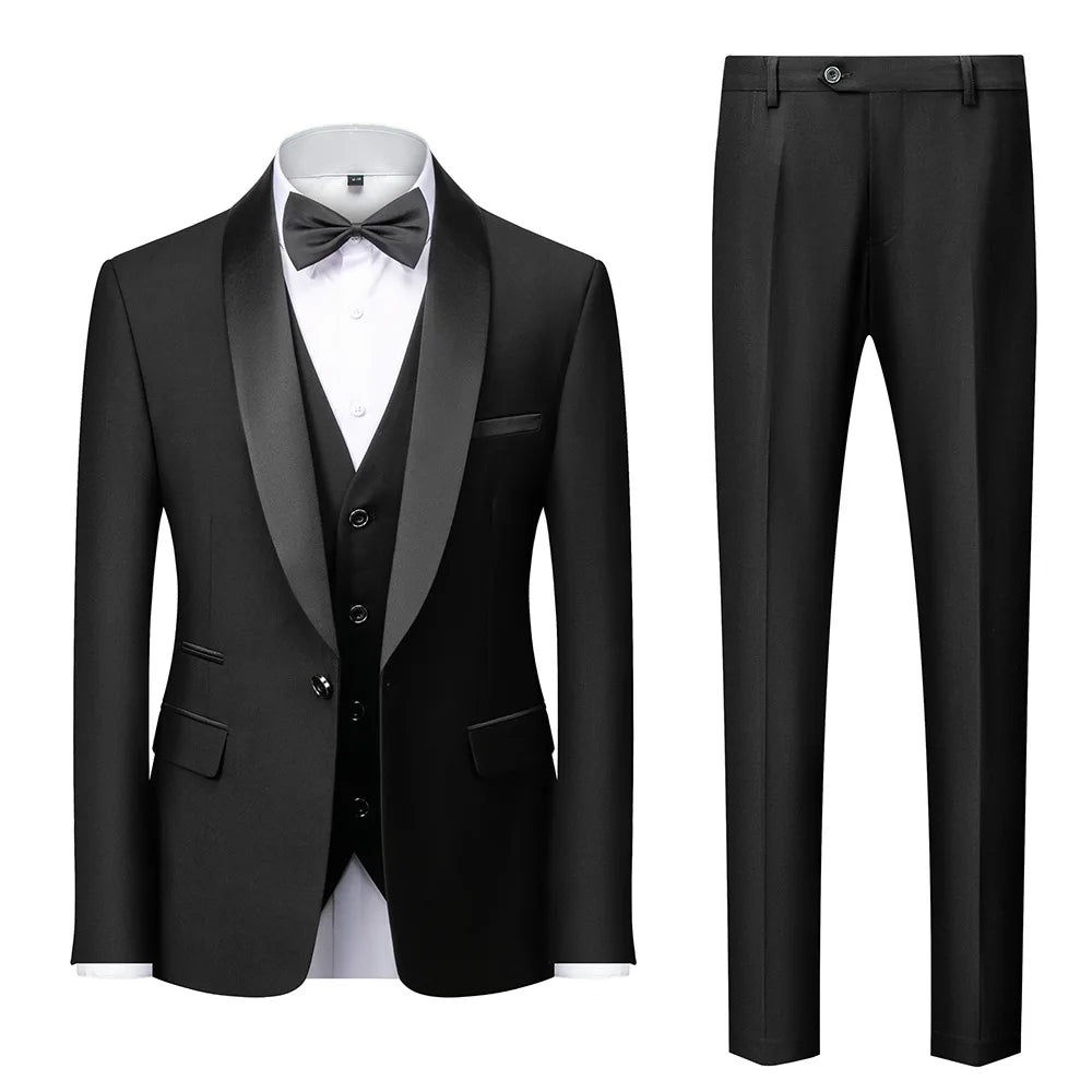Men's Black Slim Fit Three-Piece Suit