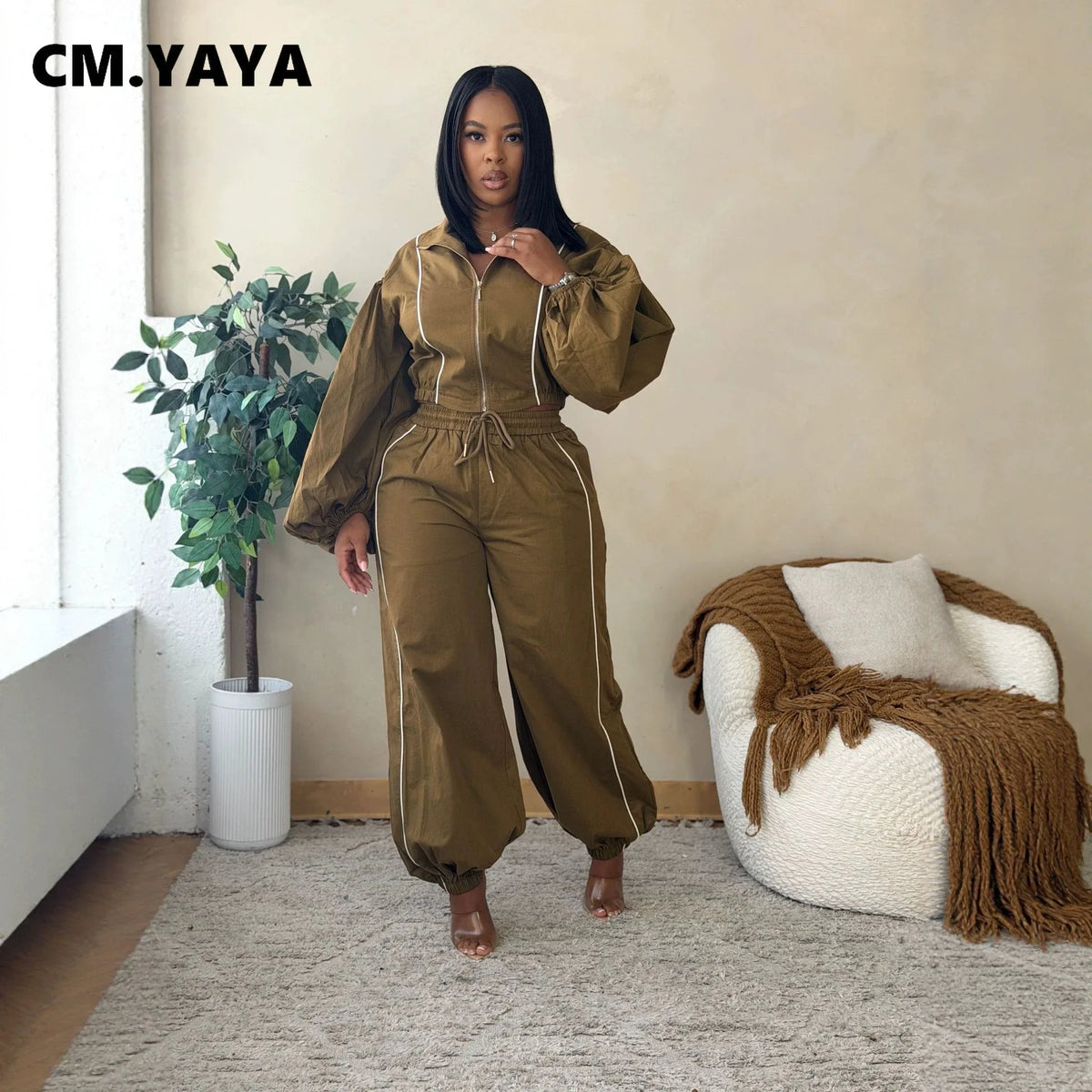 Women's Colour-Block Zip Sweatshirt & Pants Set