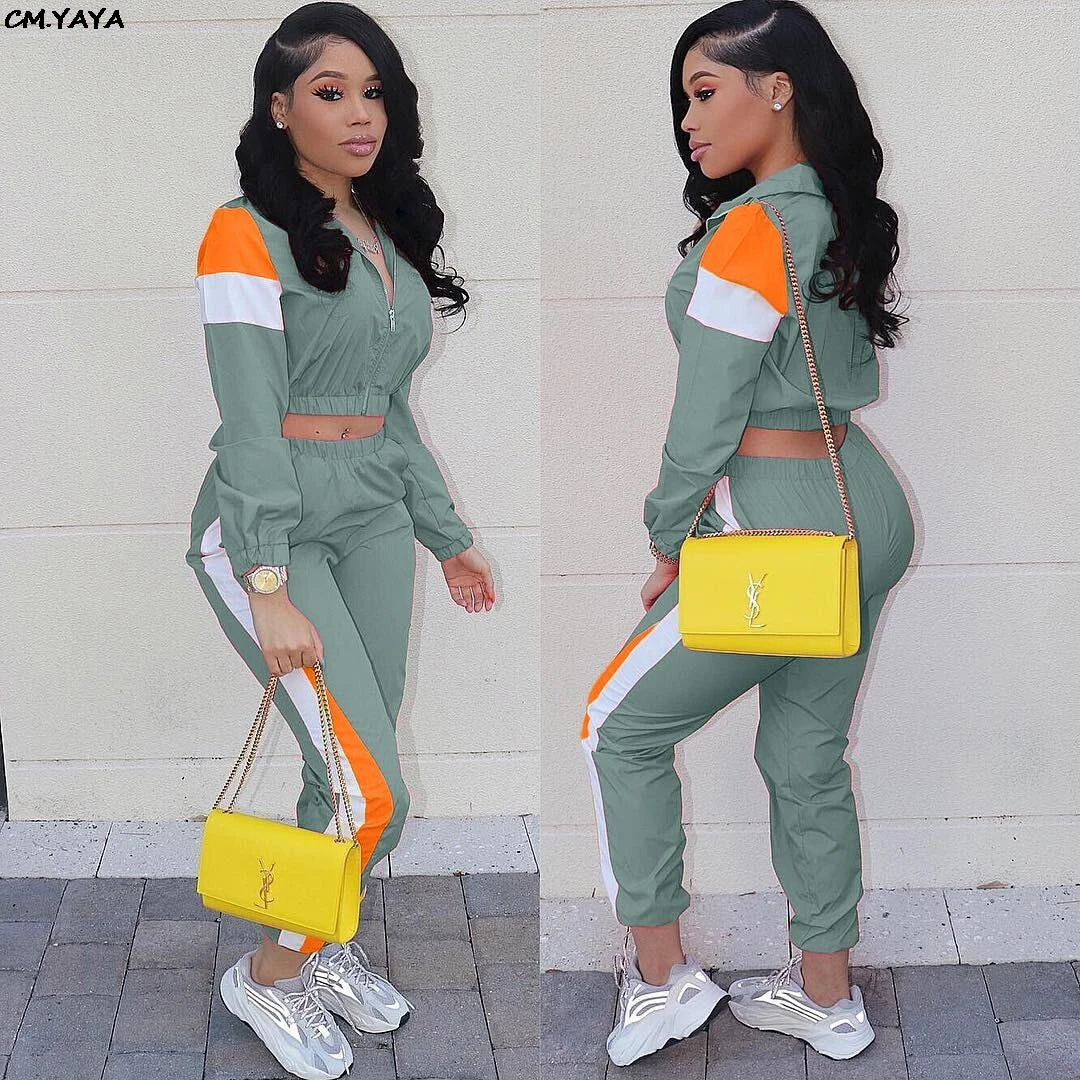 Women's Colour-Block Zip Jacket & Fitted Pants Set