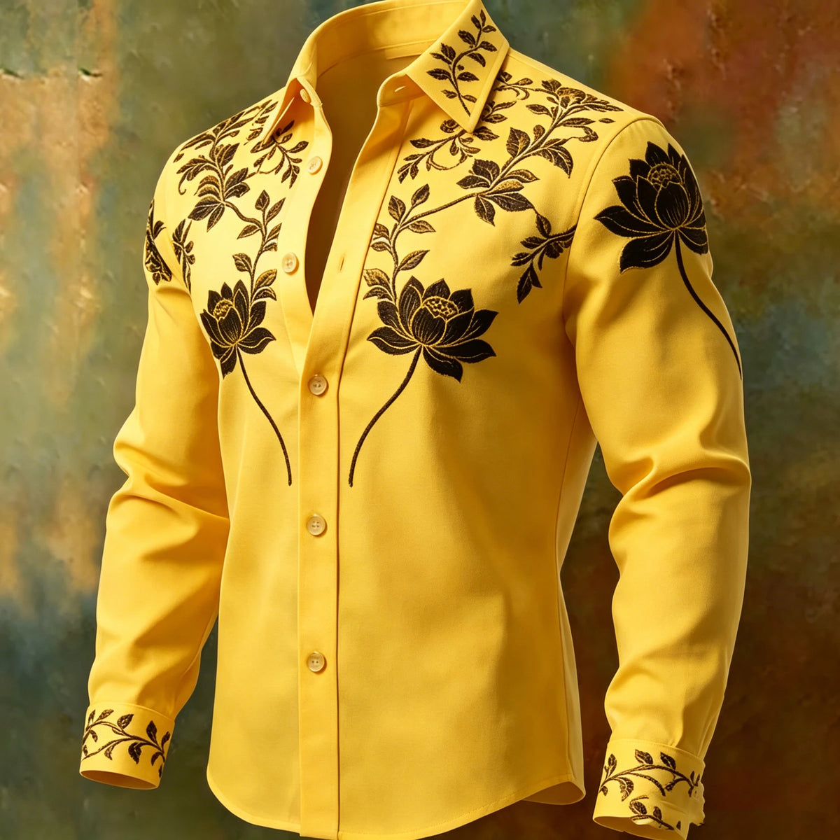 Men's Floral Print Long-Sleeve Casual Shirt