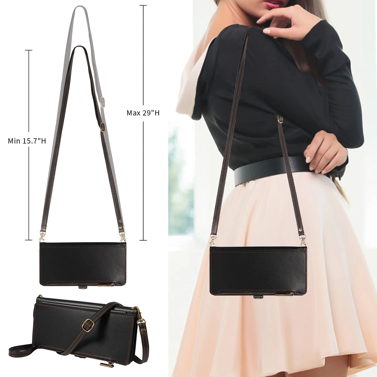 Crossbody Zipper Wallet Phone Case for iPhone 14 Pro Max, iPhone 14 Plus, iPhone 16, iPhone 16 Plus, iPhone 13 Pro Max, iPhone 15 Plus, iPhone 13 Pro, iPhone 14 Pro, iPhone 17 Pro Max, iPhone Air, iPhone 12 mini, iPhone 13 mini & More Models