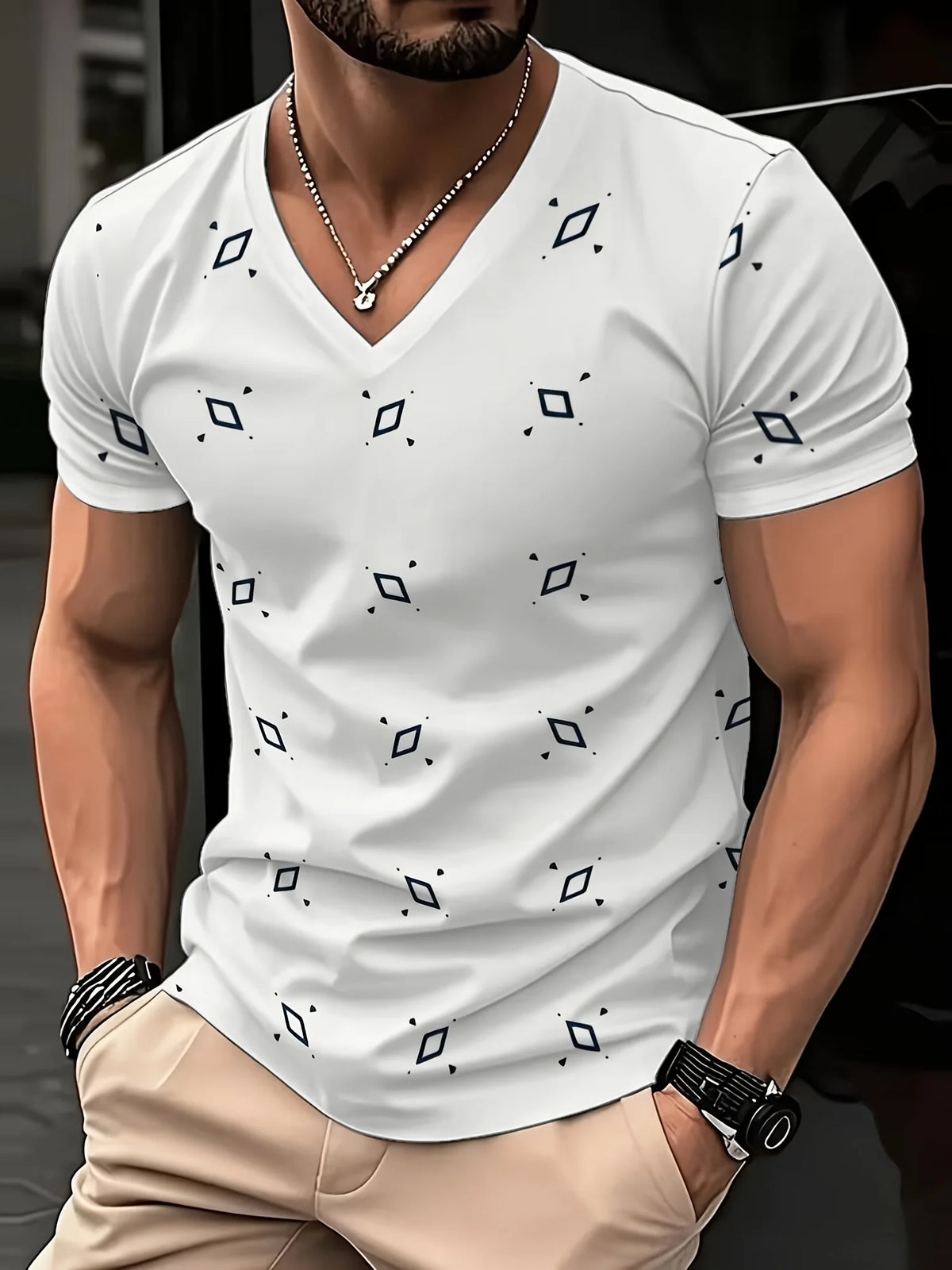 Men's Graphic Print V-Neck T-Shirt