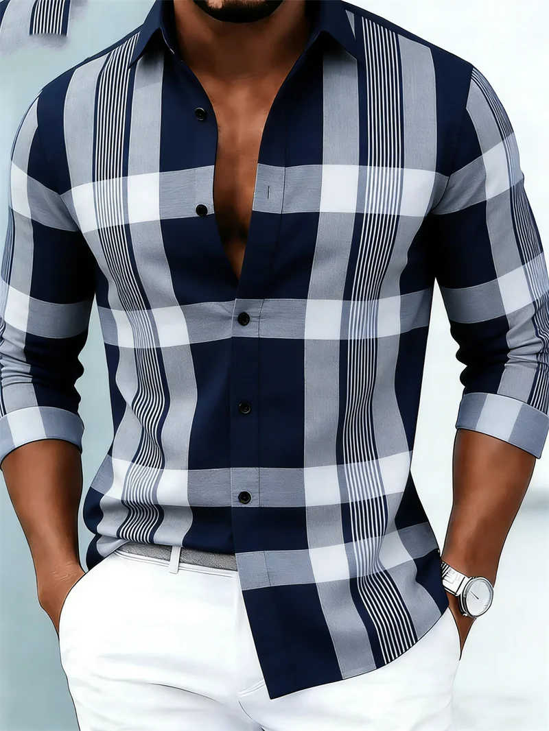 Men's Striped Long-Sleeve Casual Shirt