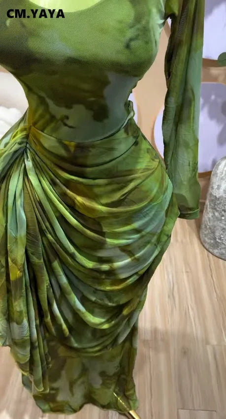 Women's Printed Ribbon-Detail Bodycon Maxi Dress