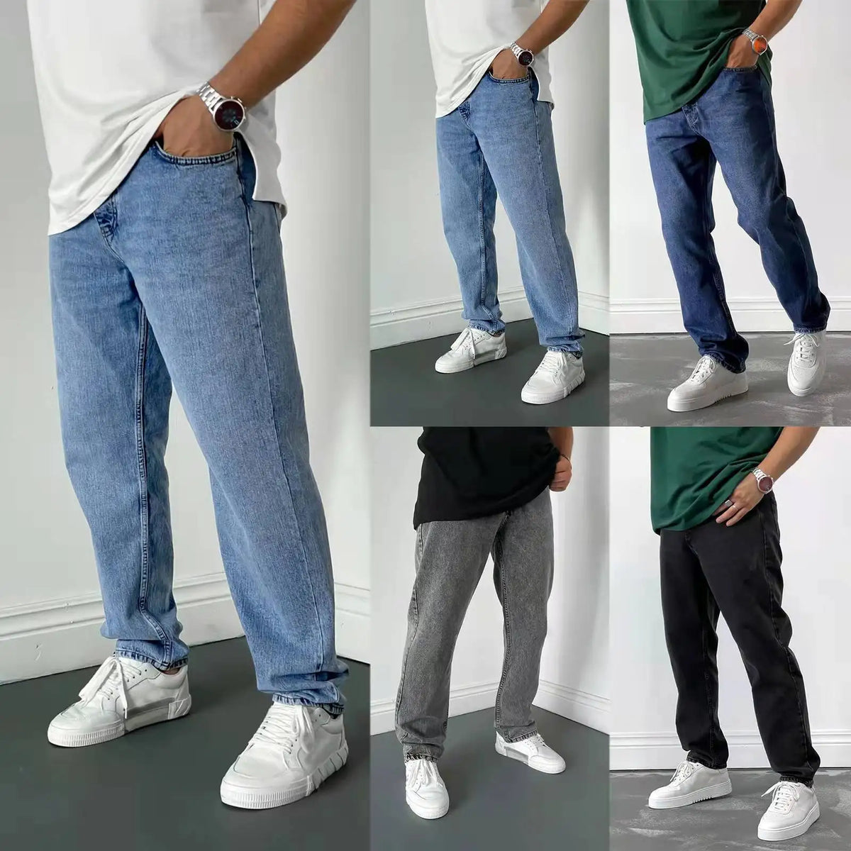 Men's Blue Straight-Leg Stretch Denim Jeans - Lightweight — product view