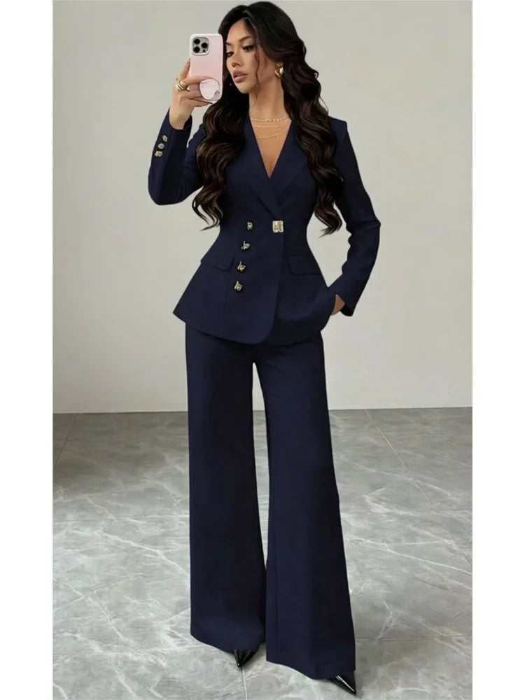 Women's White Blazer & Wide-Leg Pants Set