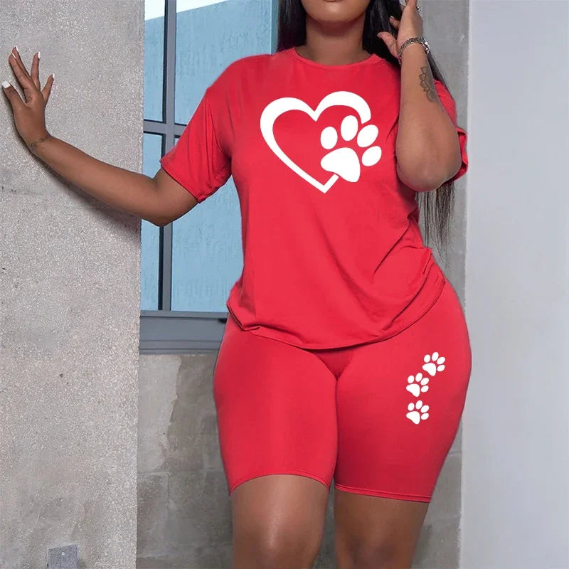 Women's Heart Print Top & Shorts Set