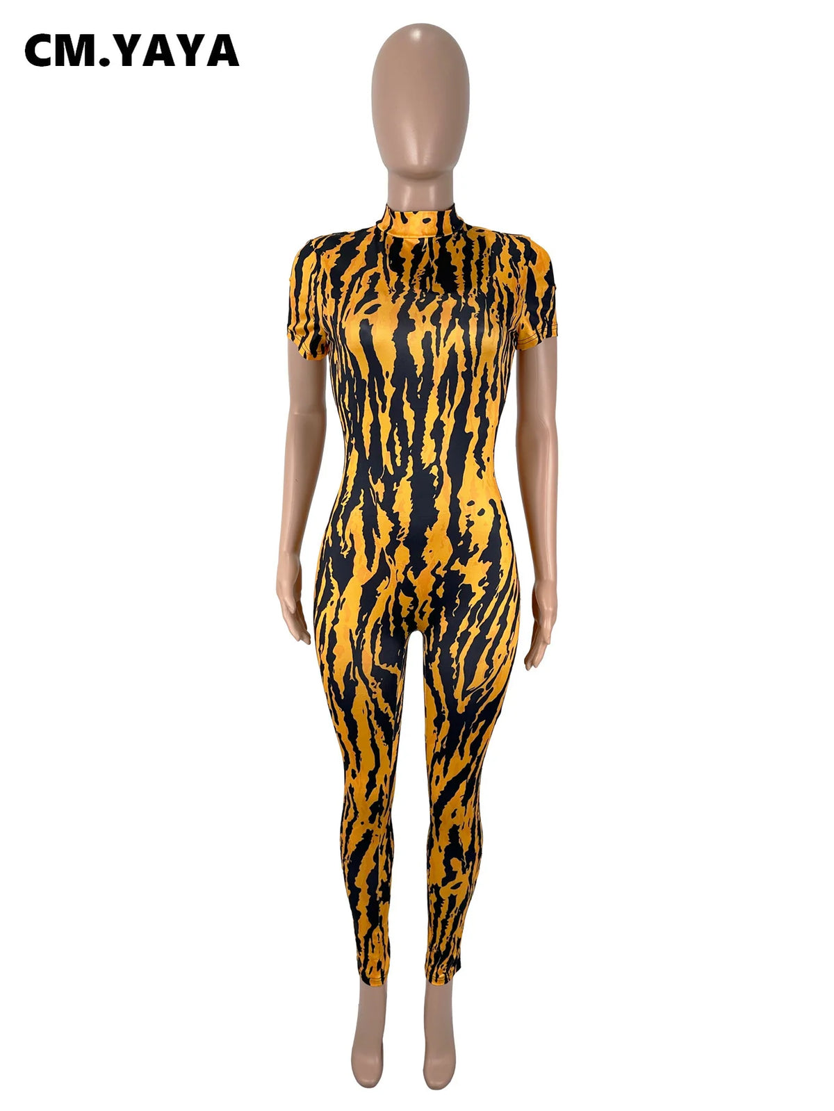 Women's Striped Short-Sleeve Fitted Jumpsuit