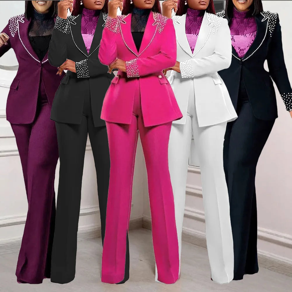 Women's Collared Blazer & High-Waisted Pants Set