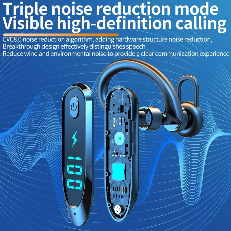 Bluetooth 6.0 Rotating Ear-Hook Headset with LED Display