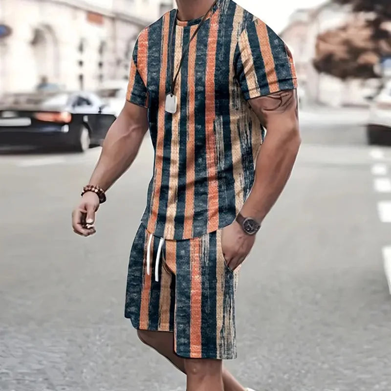 Men's Graphic Print Top & Shorts Set