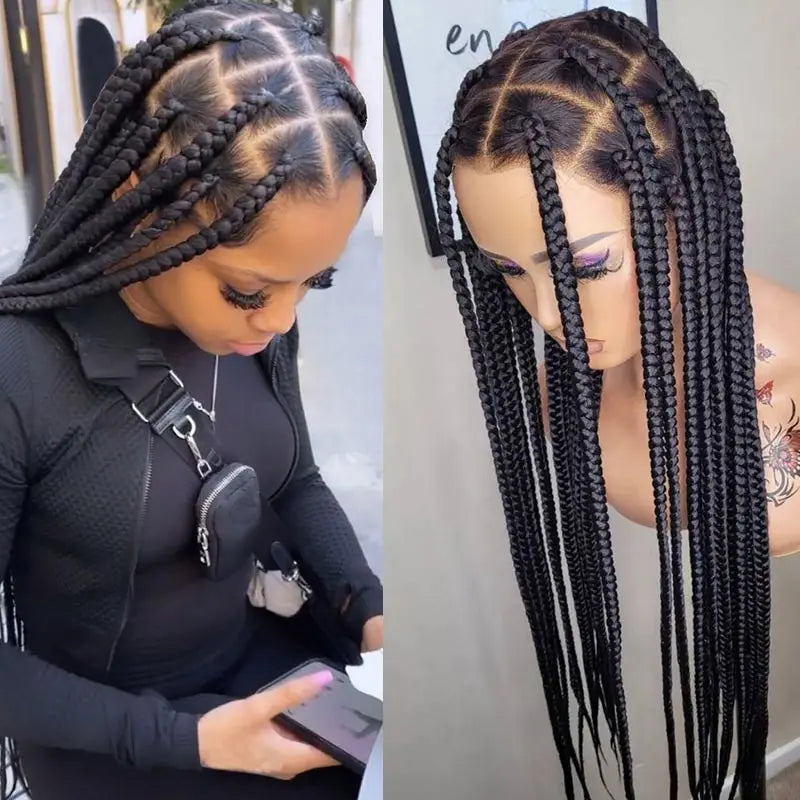 36" Synthetic Full Lace Wig Knotless Box Braid African Braided Wig - OSASCO