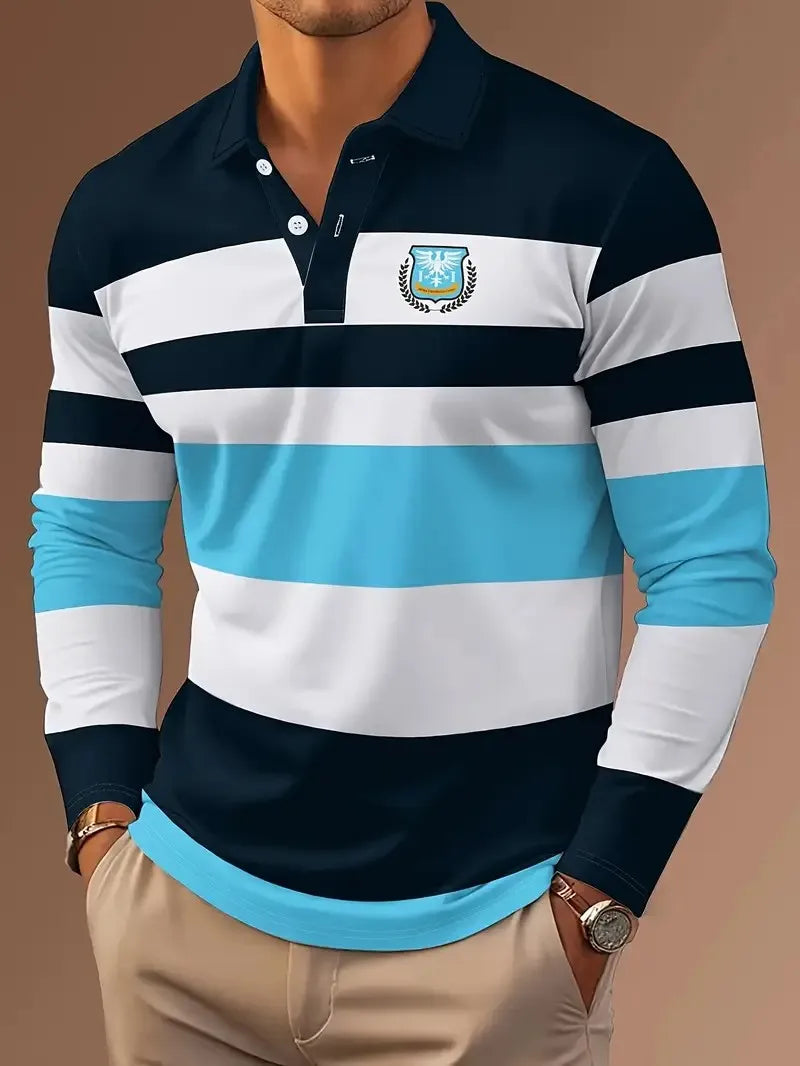 Men's Striped Long-Sleeve Polo Shirt