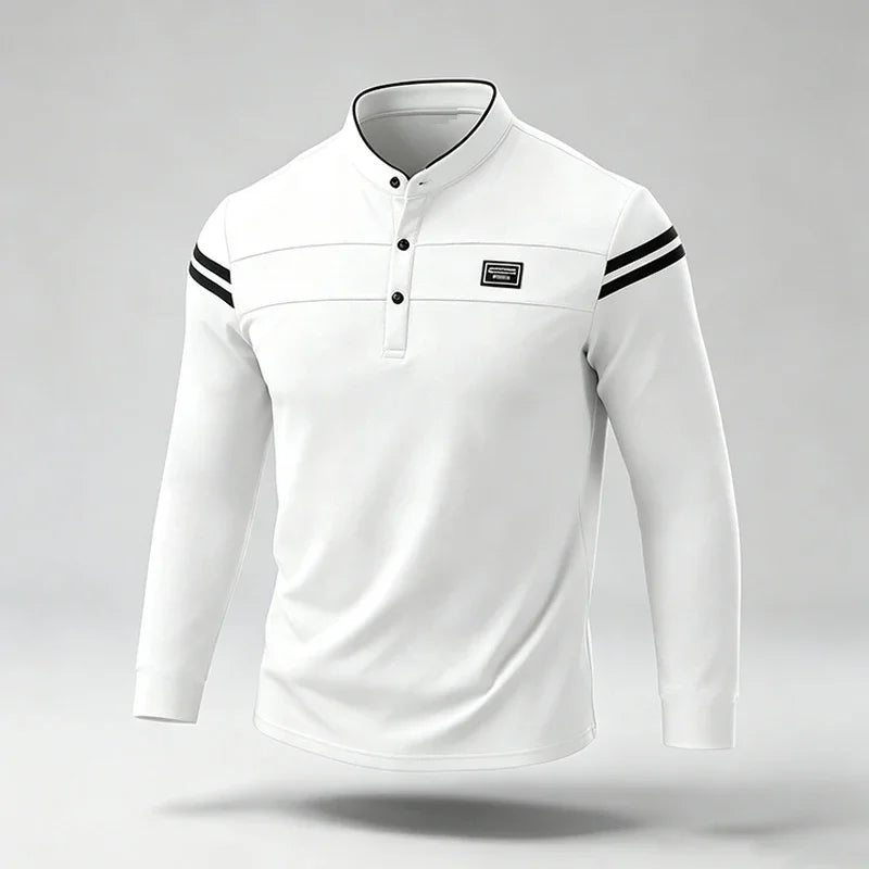 Men's Striped Long-Sleeve Polo Shirt