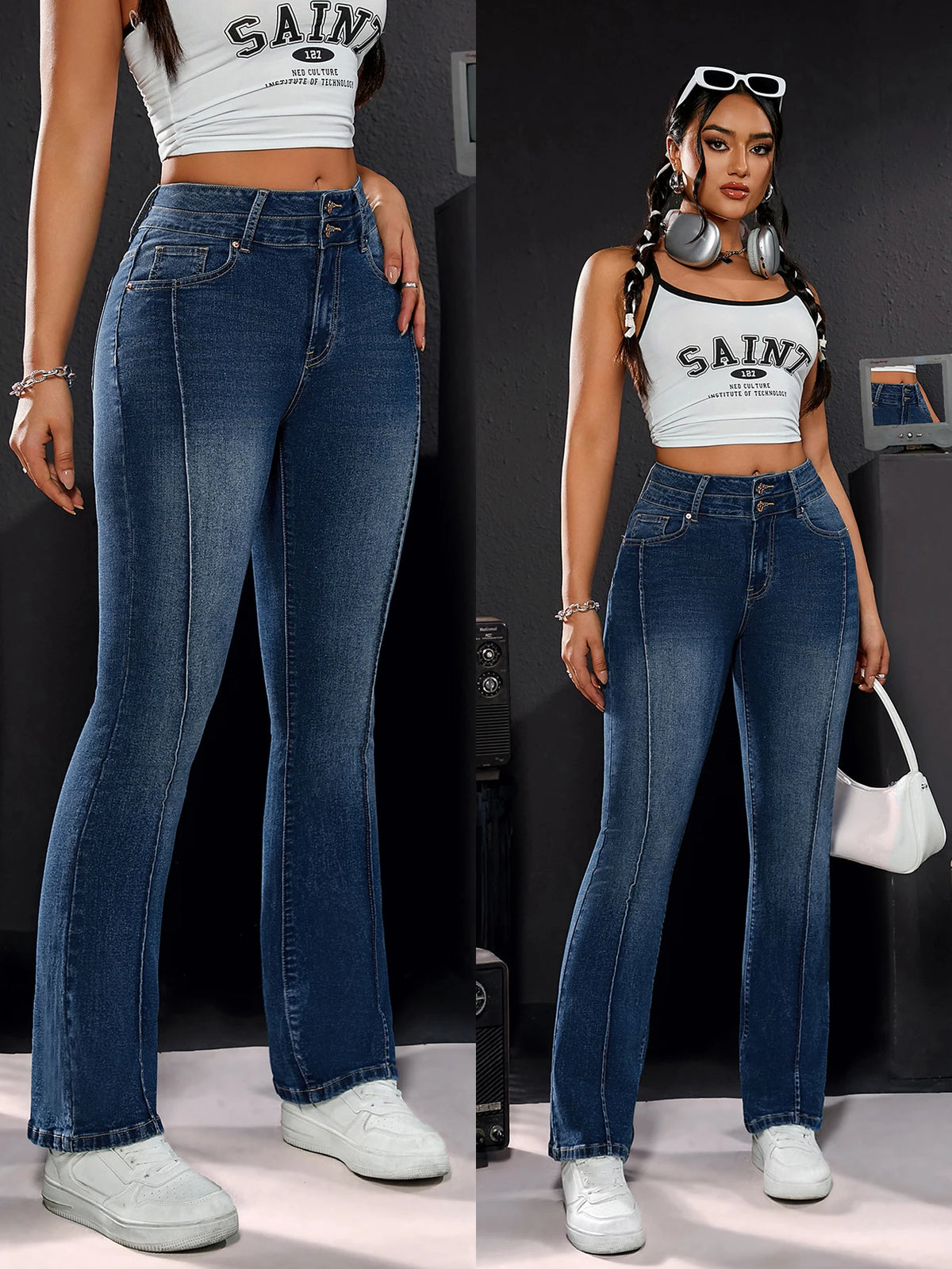 Women's High-Waist Straight-Leg Stretch Jeans — product view