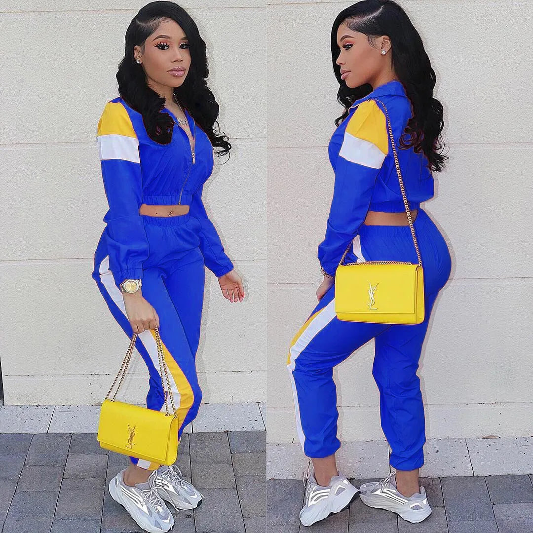 Women's Colour-Block Zip Jacket & Fitted Pants Set