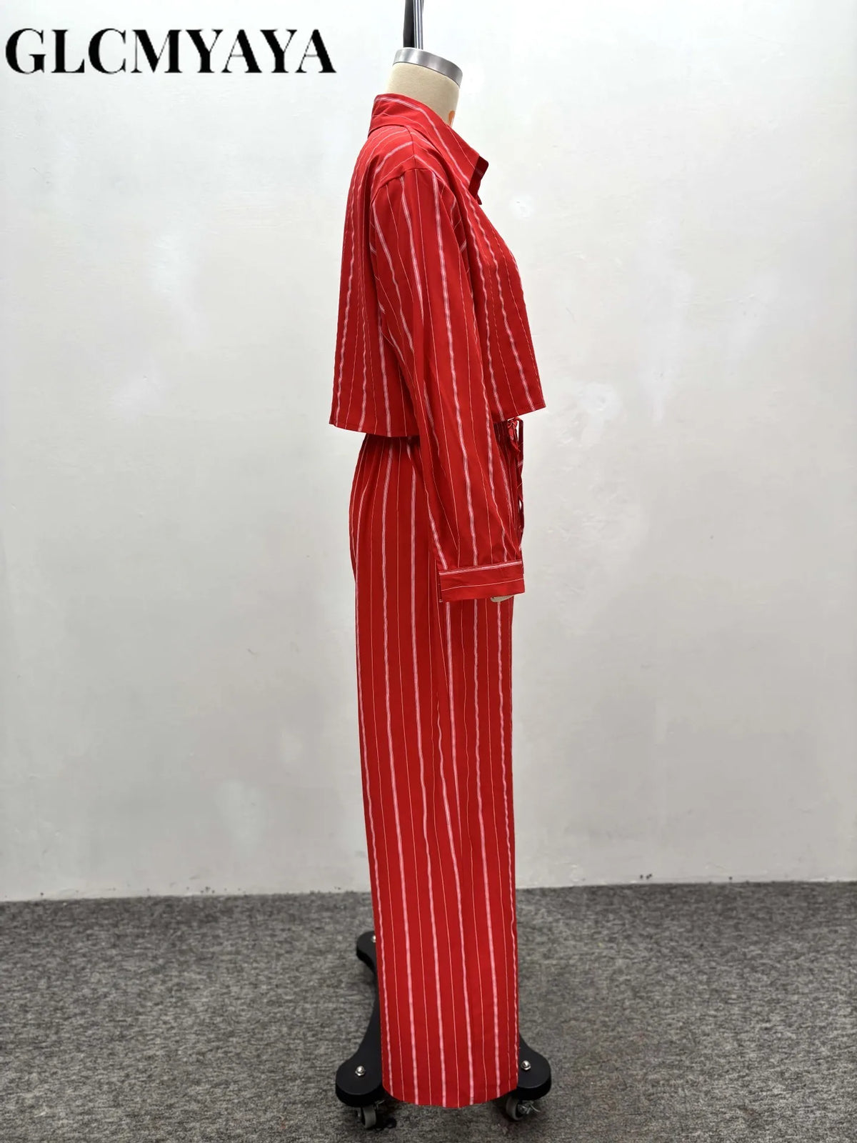 Women's Striped Crop Shirt & Wide-Leg Pants Set