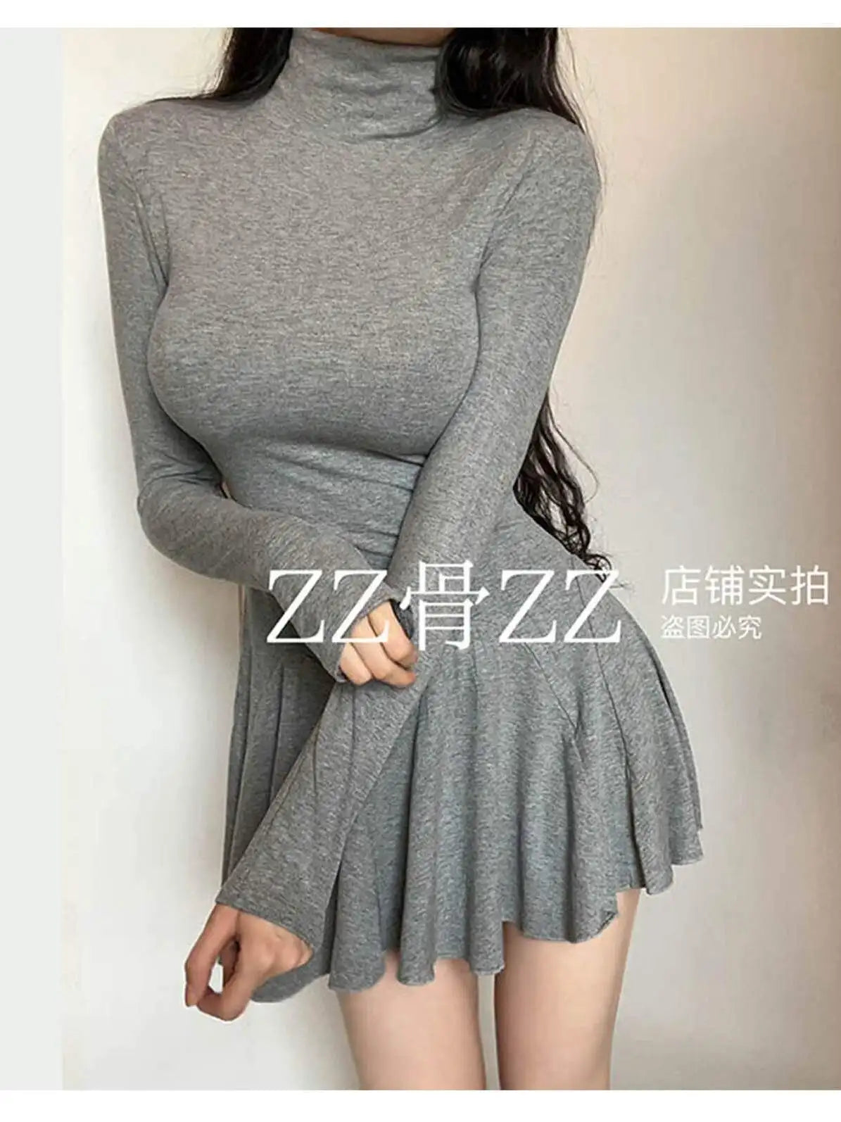Women's High-Neck Long-Sleeve Mini Dress
