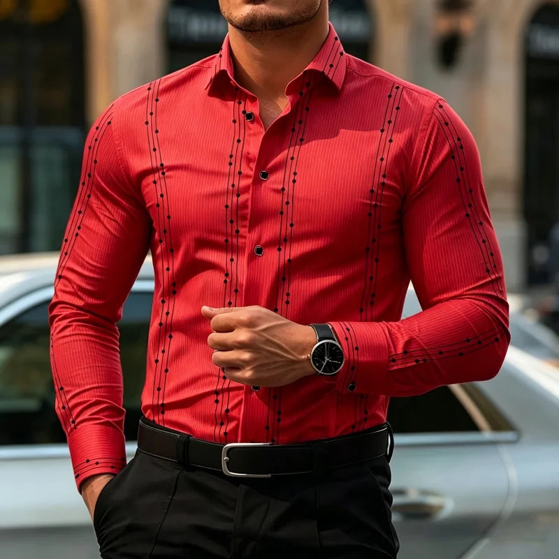 Men's Polka Dot Long-Sleeve Casual Shirt