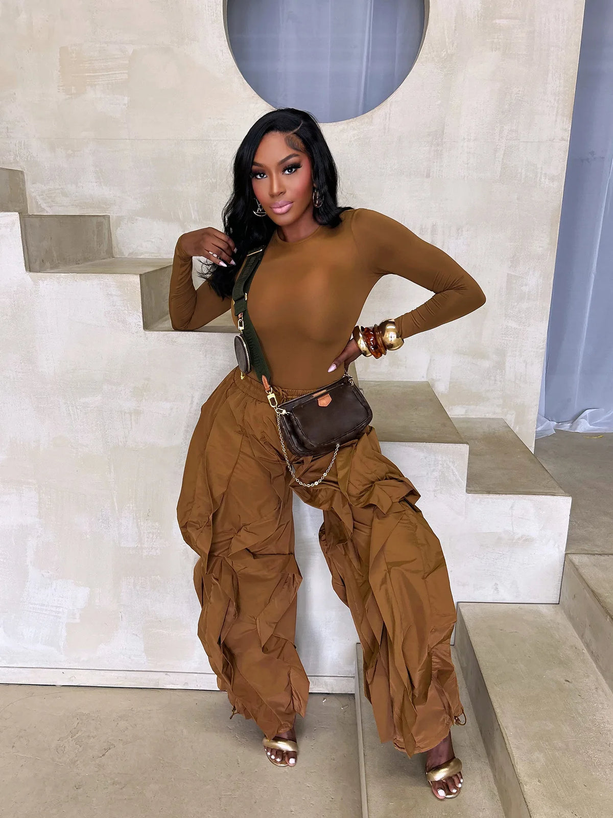 Women's Long-Sleeve Top & Ruffle Pants Set