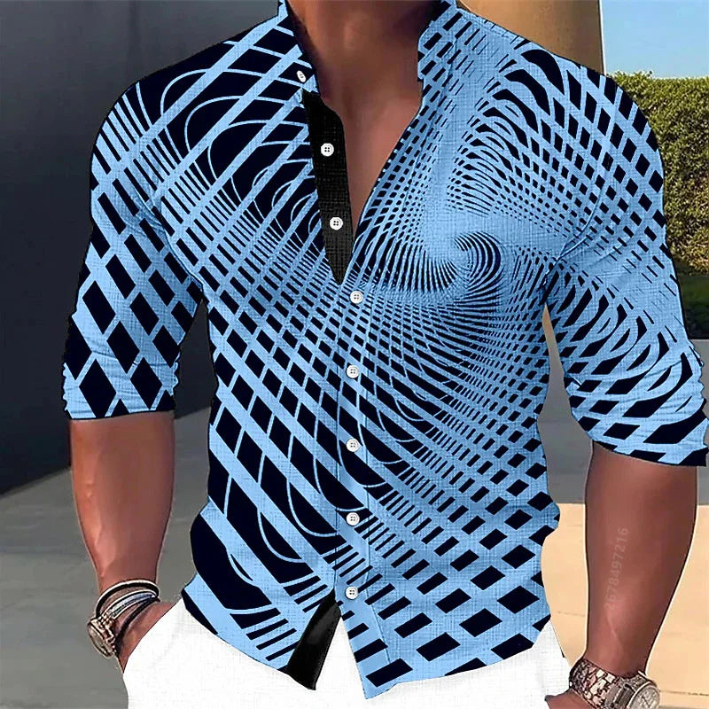 Men's Geometric Print Long-Sleeve Casual Shirt