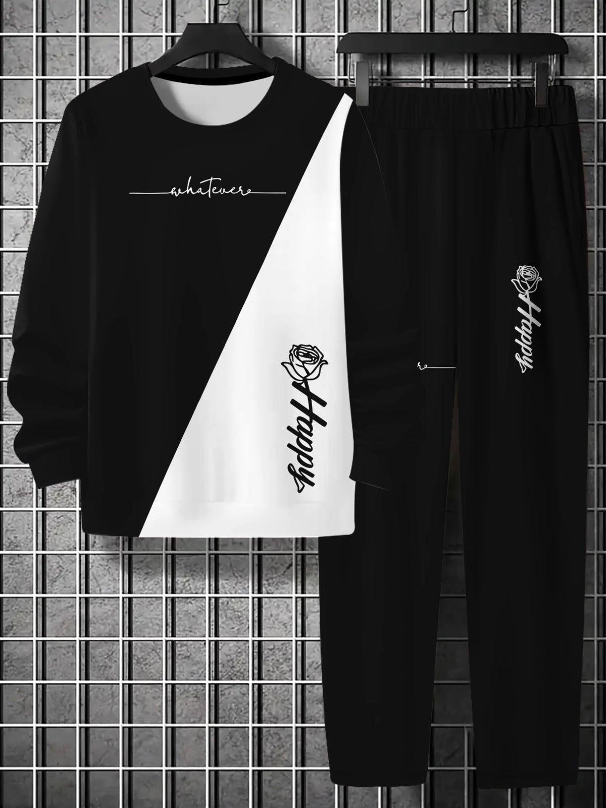 Men's Floral Print Sweatshirt & Pants Set