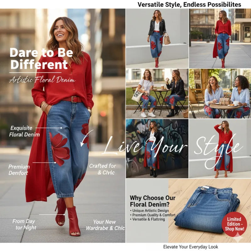Women's Printed High-Waist Wide-Leg Jeans — product view