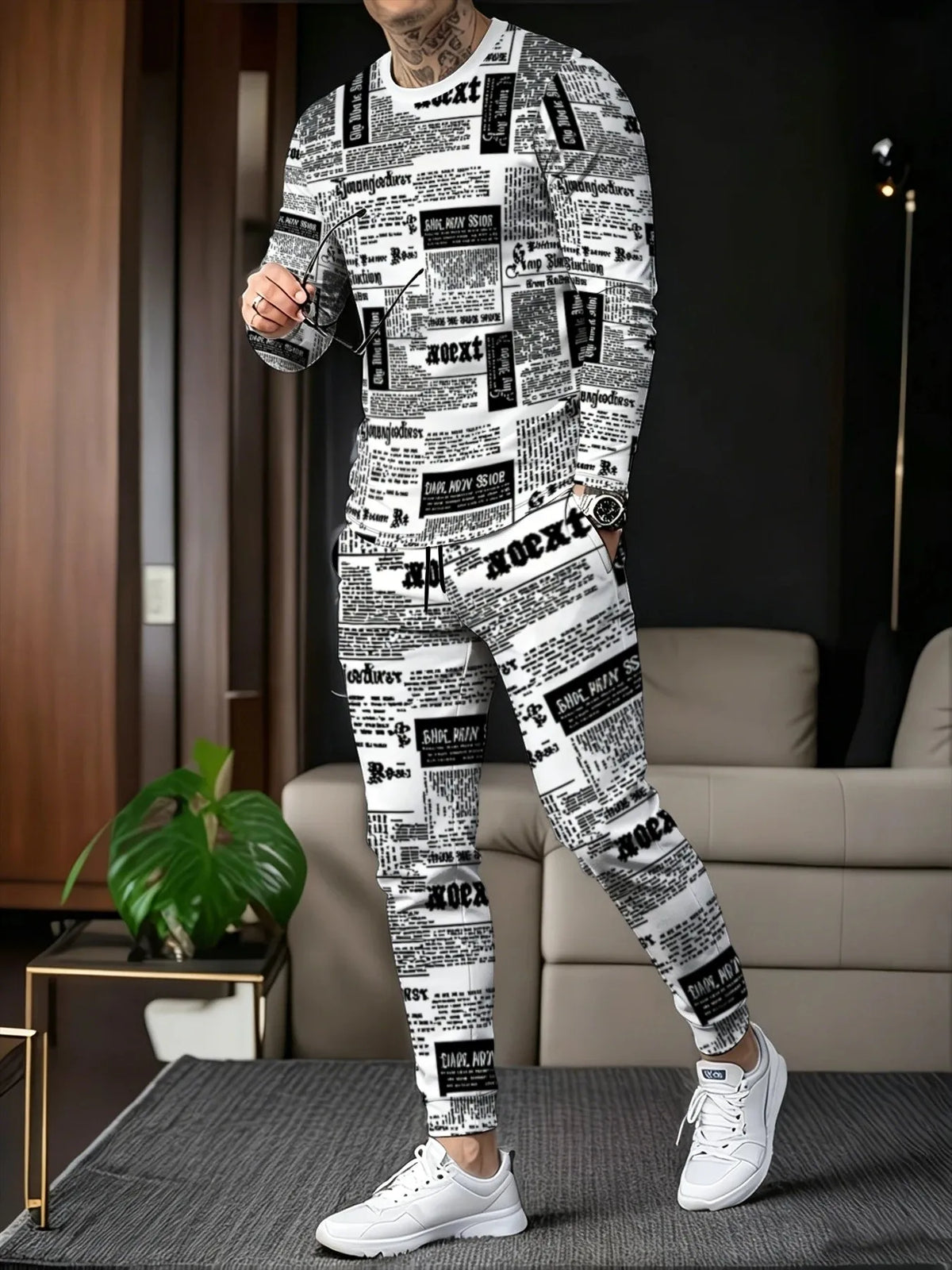 Men's Letter Print Sweatshirt & Pants Set