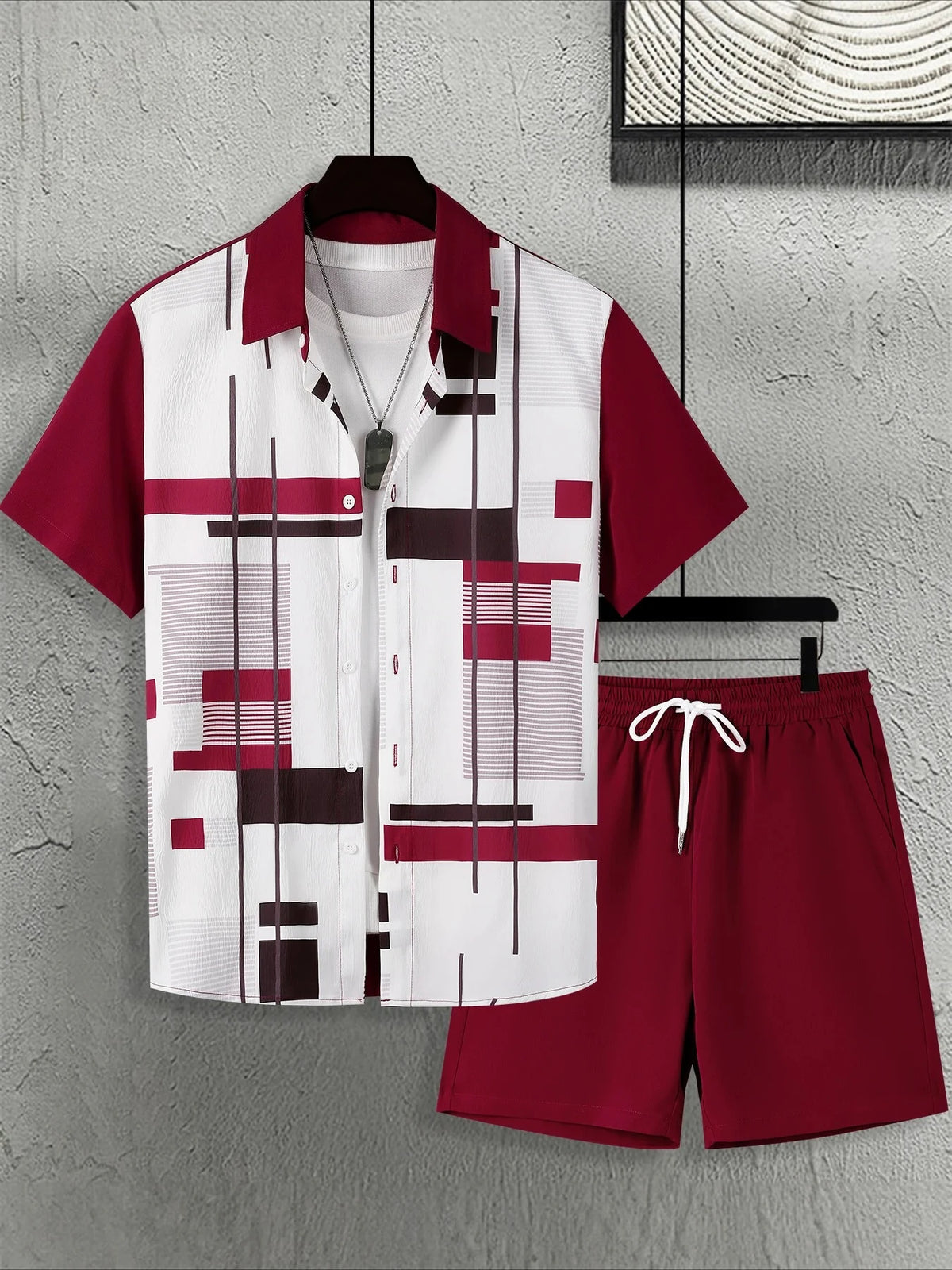 Men's Geometric Print Top & Shorts Set