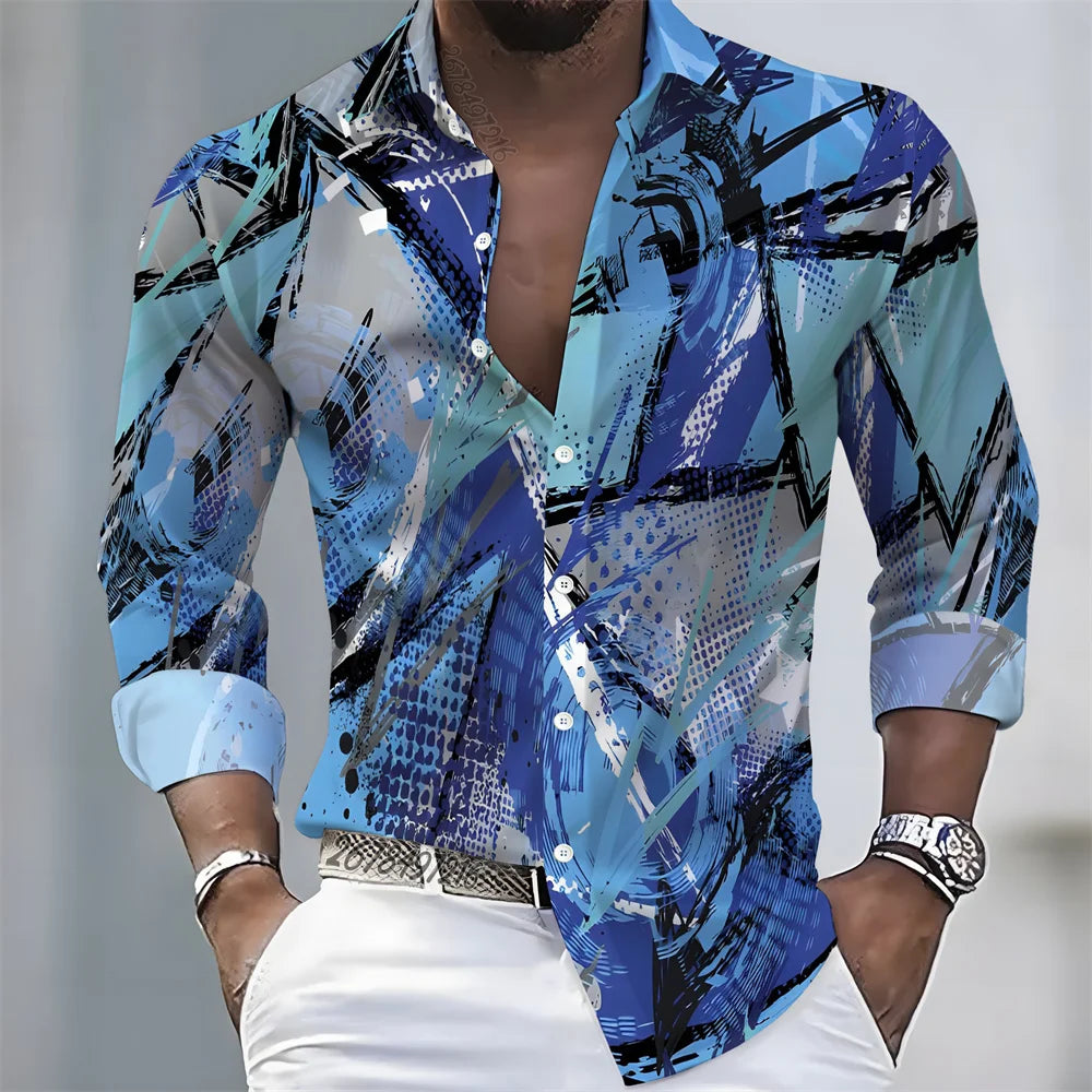 Men's Geometric Print Long-Sleeve Casual Shirt