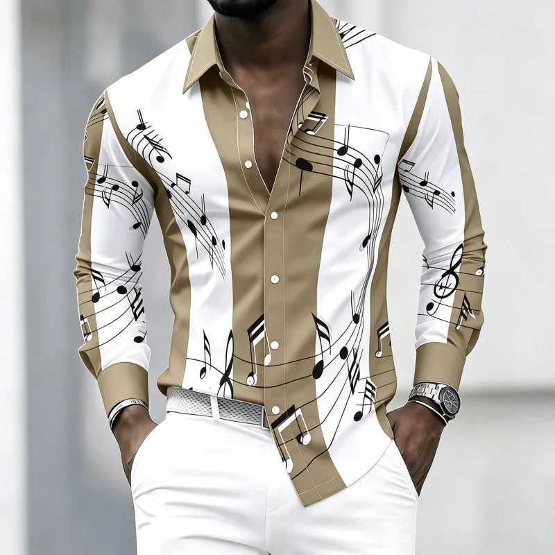 Men's Graphic Print Long-Sleeve Casual Shirt