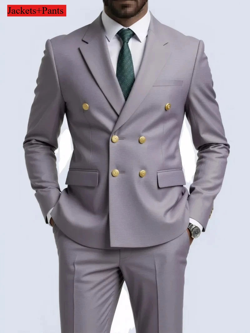 Men's Double-Breasted Suit with Gold-Tone Buttons