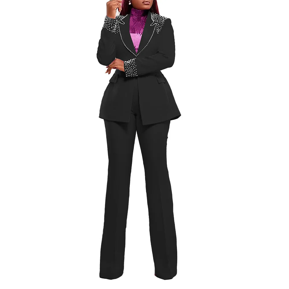 Women's Collared Blazer & High-Waisted Pants Set