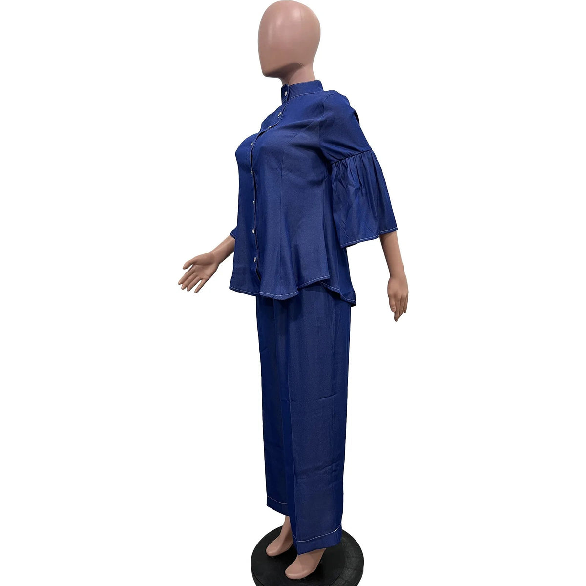 Women's Denim-Look Shirt & Wide-Leg Pants Set