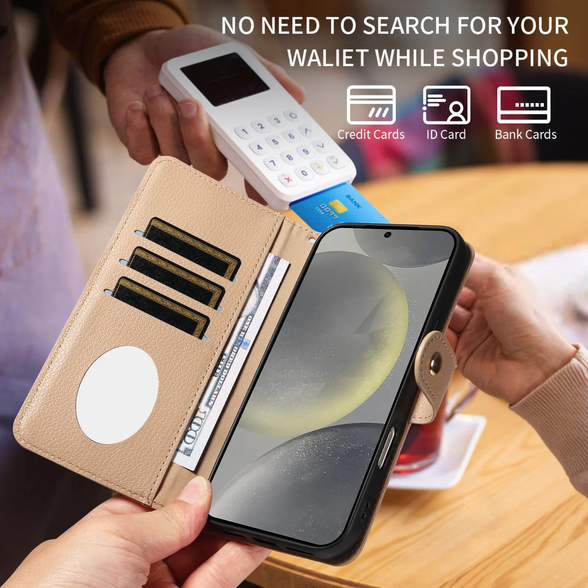 Crossbody Zipper Wallet Phone Case with Mirror for Samsung Galaxy A06, A07, A17, A04, A05, A05s, A57, A56, A55, A54, A50, A42 5G, A41, A30, A53 5G, A52 5G, A52s 5G, A51 4G, A34, A35, A36, A37, A31, A32 4G, A32 5G, A33 5G, A23 5G, A25 & More Models