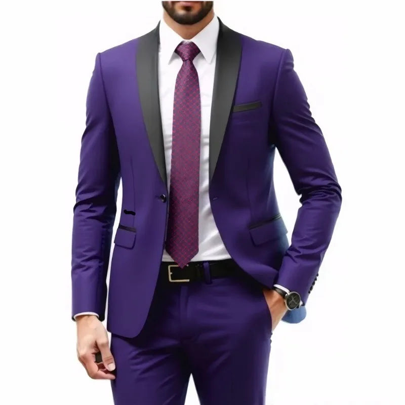 Men's Contrast-Collar Two-Piece Suit
