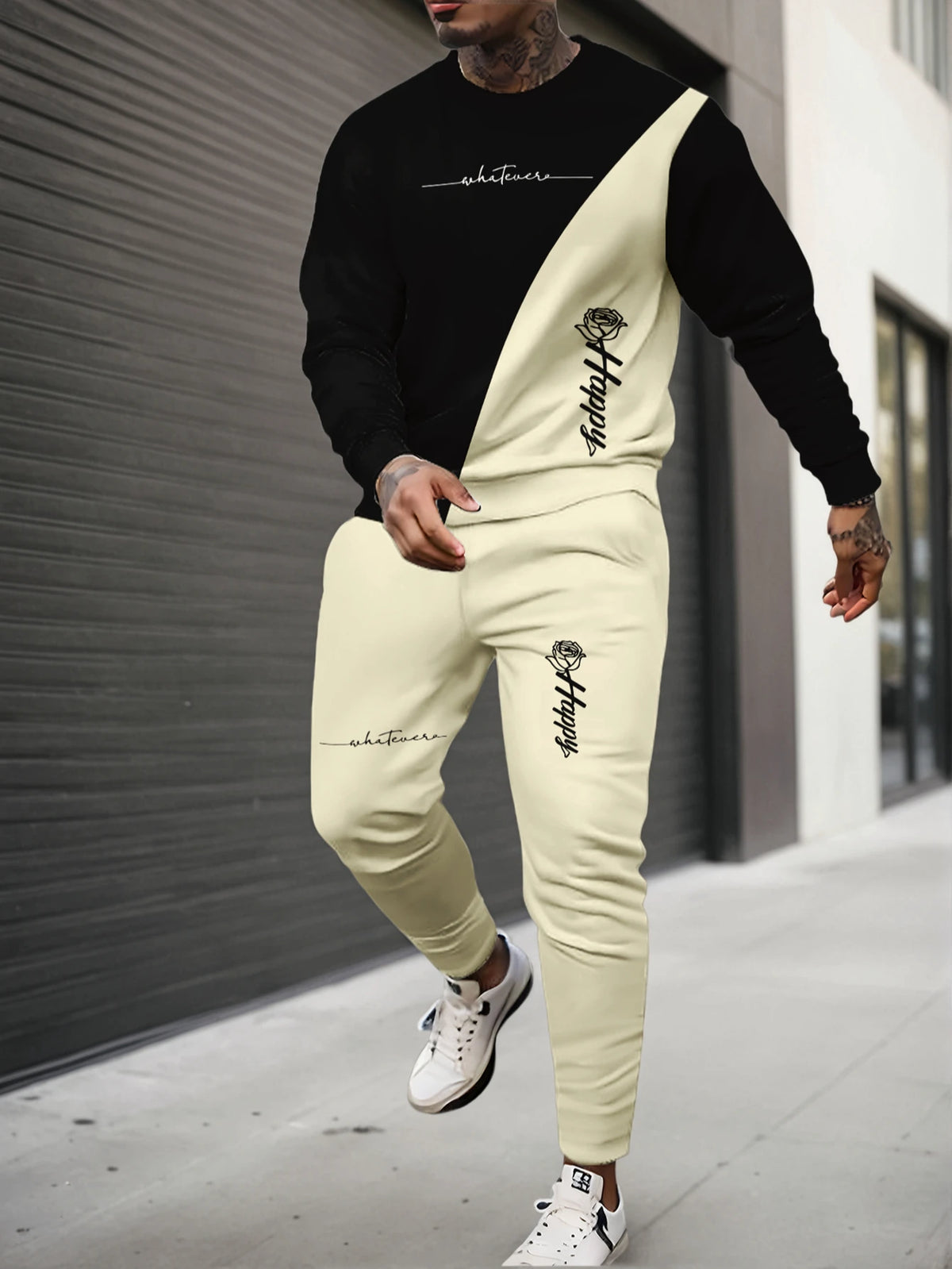 Men's Floral Print Sweatshirt & Pants Set