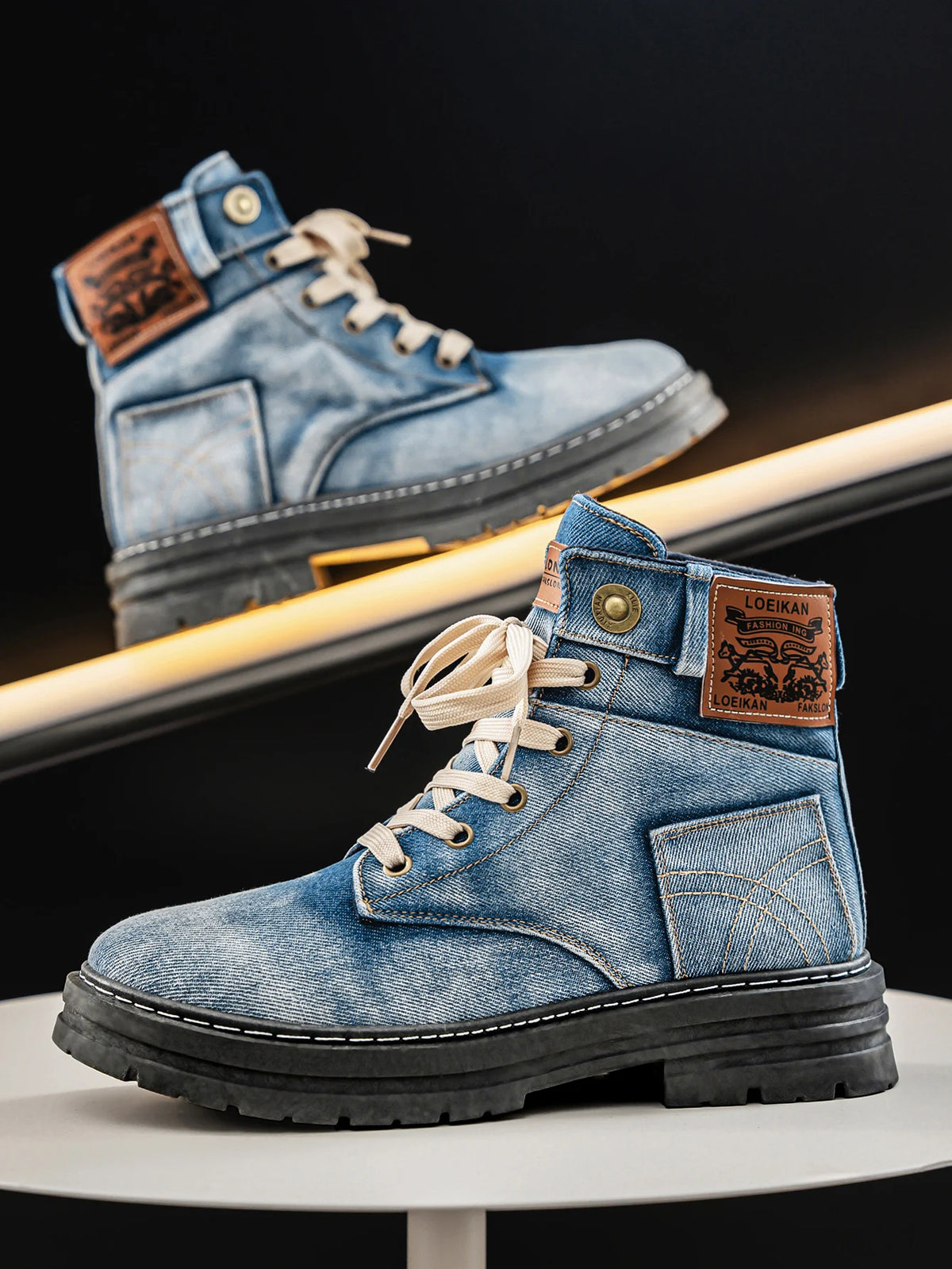 Men's High-Top Denim Boots – Blue & Black