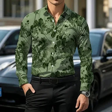 Men's Floral Print Long-Sleeve Casual Shirt