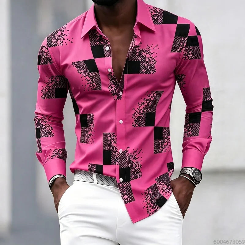 Men's Graphic Print Long-Sleeve Casual Shirt