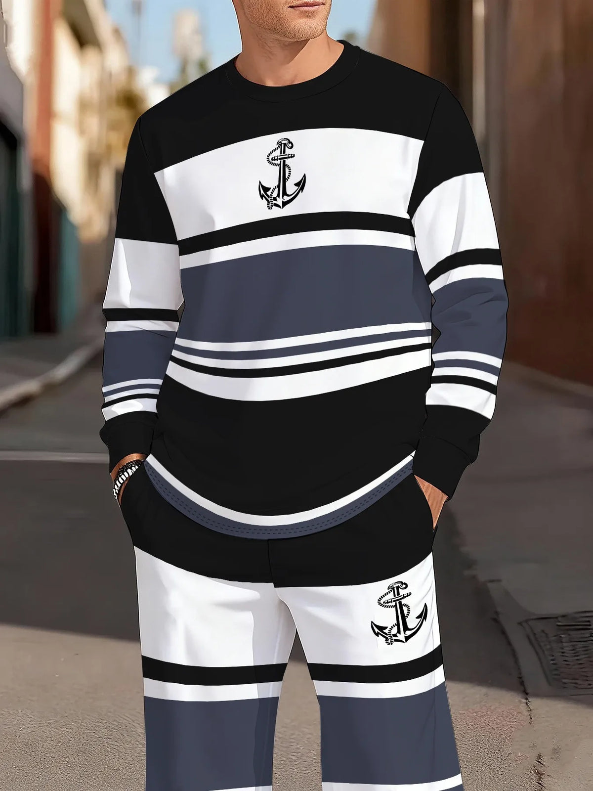 Men's Striped Sweatshirt & Pants Set
