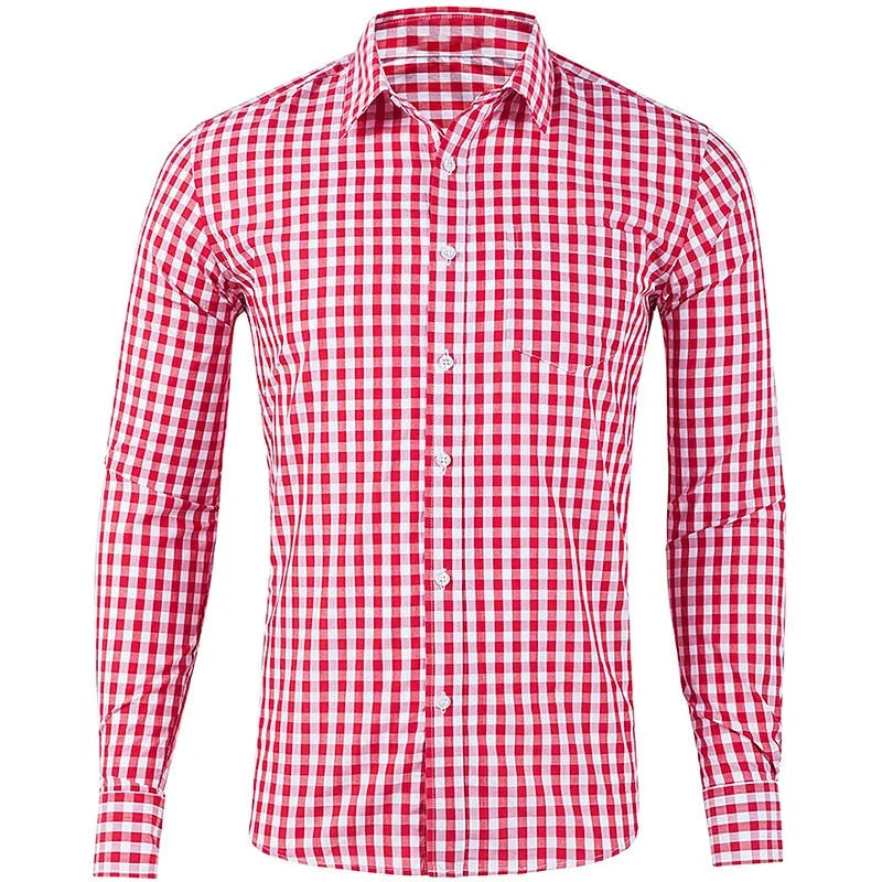 Unisex Check Print Long-Sleeve Casual Shirt