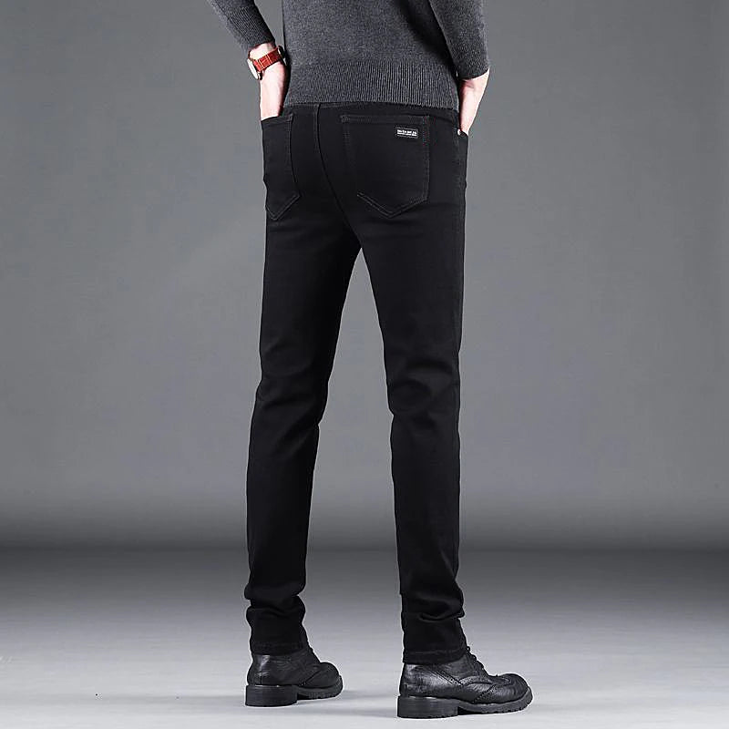 Men's Black Slim Fit Stretch Denim Jeans - Business Casual Style — product view