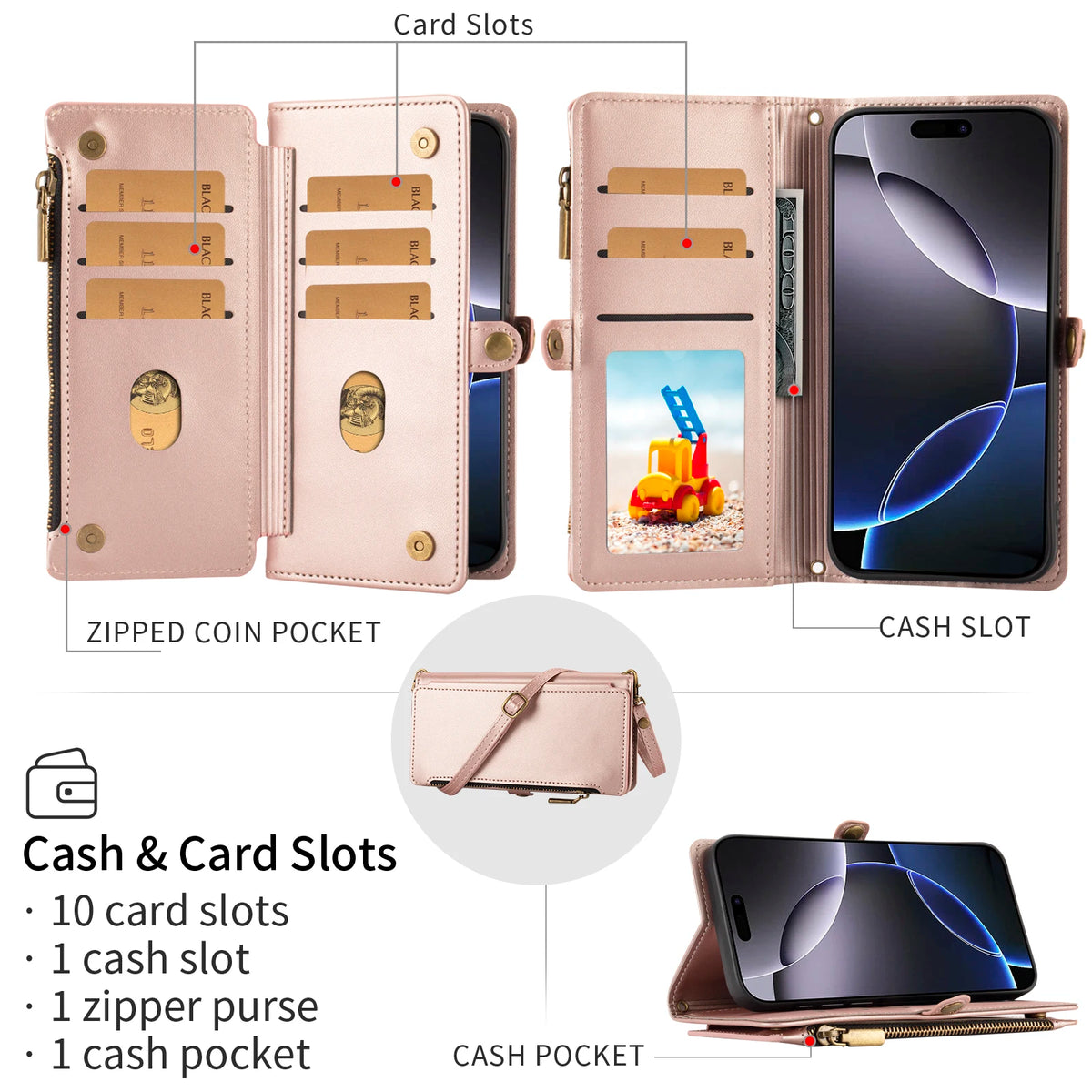 Multi-Card Flip Wallet Phone Case with Coin Storage for Samsung Galaxy S26, S26 Pro, S10, S10+, S9, S9+, S25 Edge, S25+, S25 FE, S25 Ultra, S25, S24 FE, S24+, S24, S26 Plus, S26 Ultra, S26 Edge, S21, S21 Ultra 5G, S21 FE 5G, S21+ 5G & More Models